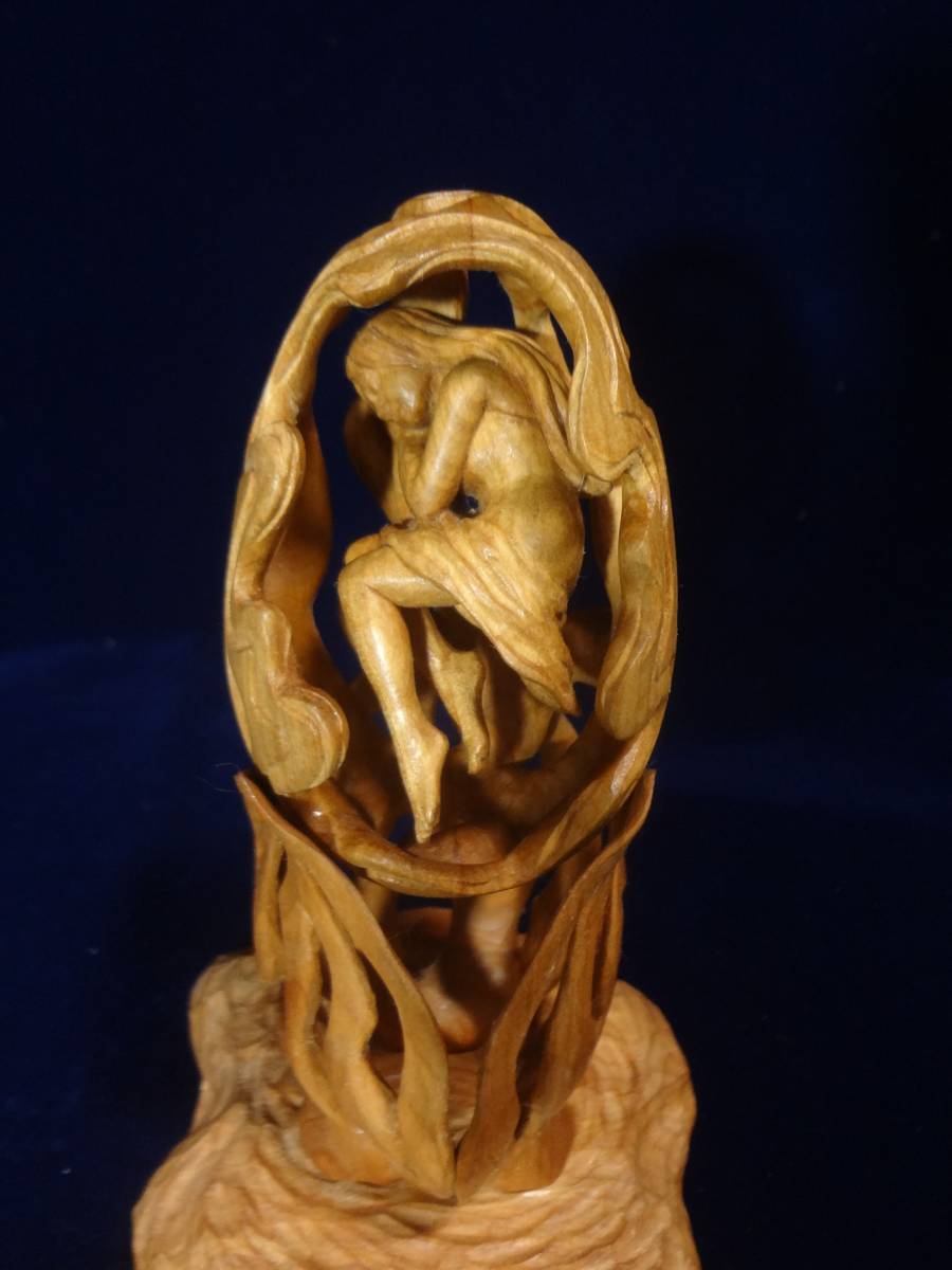 exhibitior work original tree sculpture art [ dream . young lady ]toruso.. art art woman hand made pine hand carving sculpture 