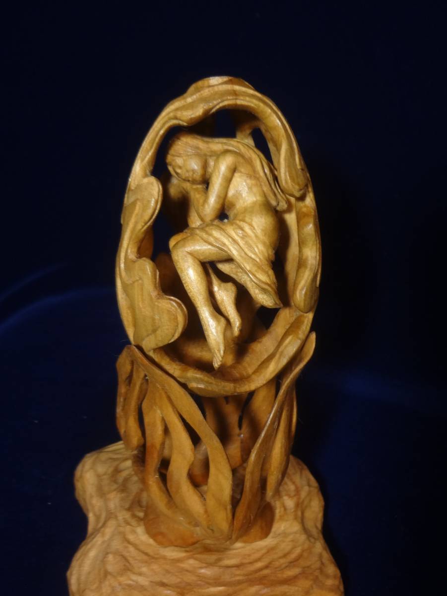  exhibitior work original tree sculpture art [ dream . young lady ]toruso.. art art woman hand made pine hand carving sculpture 