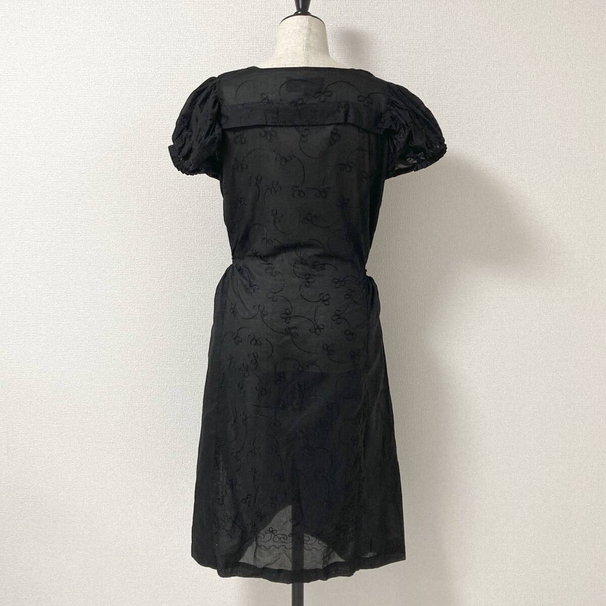 AD2007 tricot COMME des GARCONS パフスリーブ 刺繍 半袖 ワンピース 黒 Mサイズ トリココムデギャルソン archive 4050154