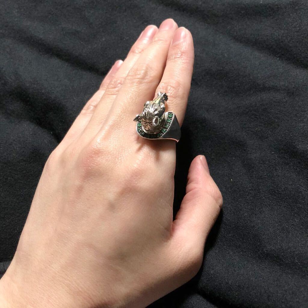 Silver House Shoe Emerald Head Ring 925 13号 エメラルド ホースシュー シルバーリング スターリング ホースヘッド ヴィンテージ 指輪