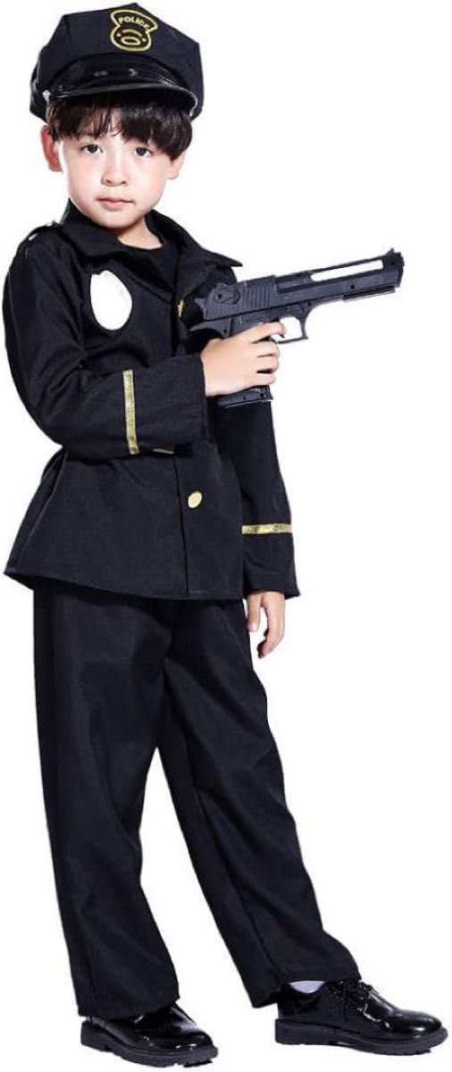 Emfay ハロウィン コスチューム コスプレ 警察制服 コスチューム 帽子付き ブラック XL