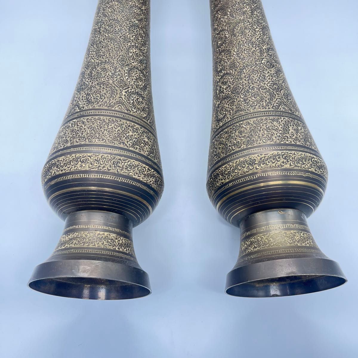 真鍮製 花瓶 2点 インド パキスタン アンティーク 時代品 銅器 真鍮製 花瓶 2点 インド パキスタン アンティーク 時代品 銅器