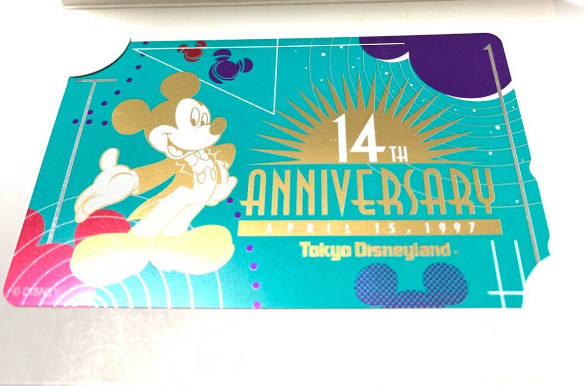 ★東京ディズニーランド14周年記念テレカ台紙付1997年★14th ANNIVERSARY APRIL 15,1997 テレホンカード50度数 新品・未使用 TDLの画像1