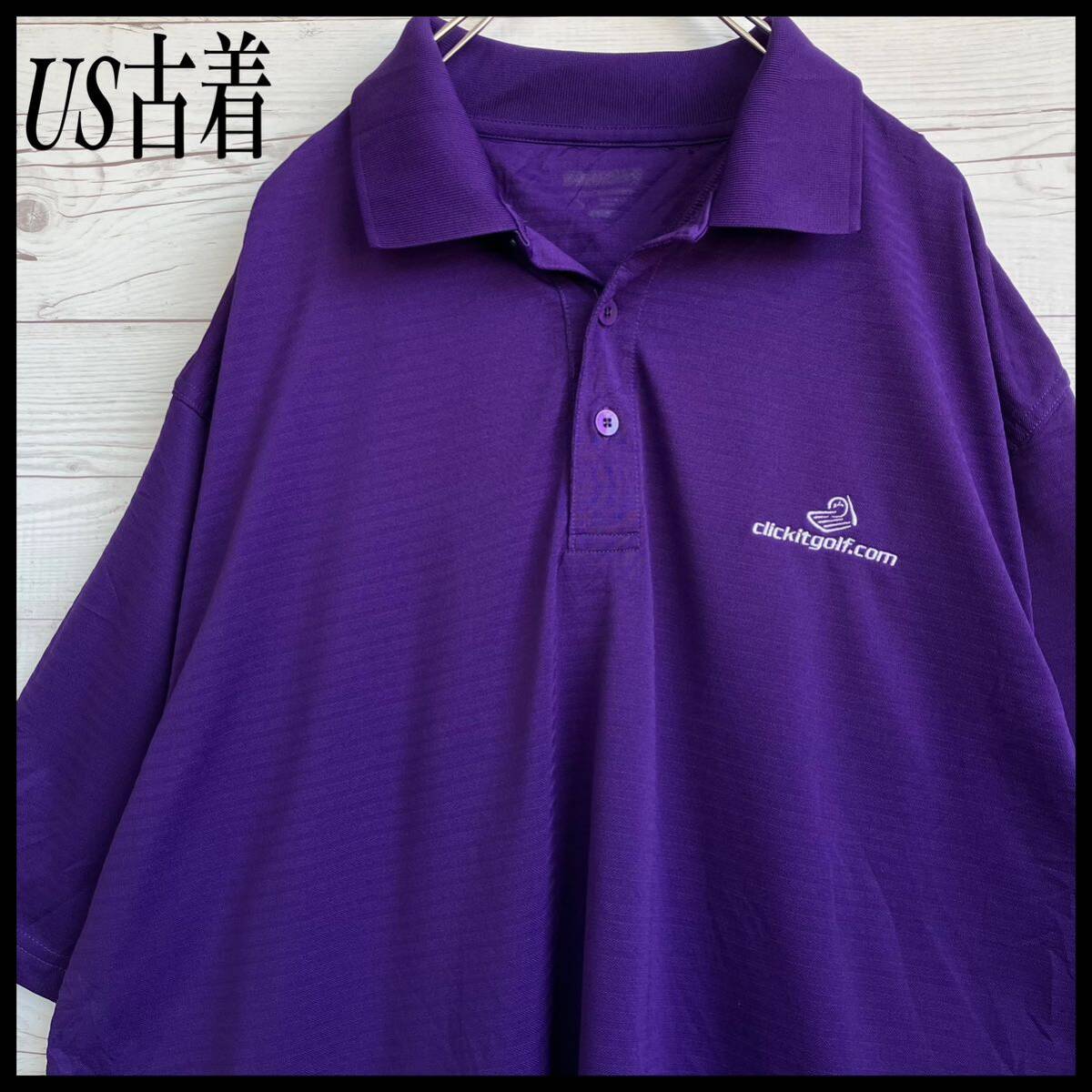 US old clothes Logo embroidery polo-shirt purple 2XL size short sleeves old clothes sport GOLF Golf wear running wear 