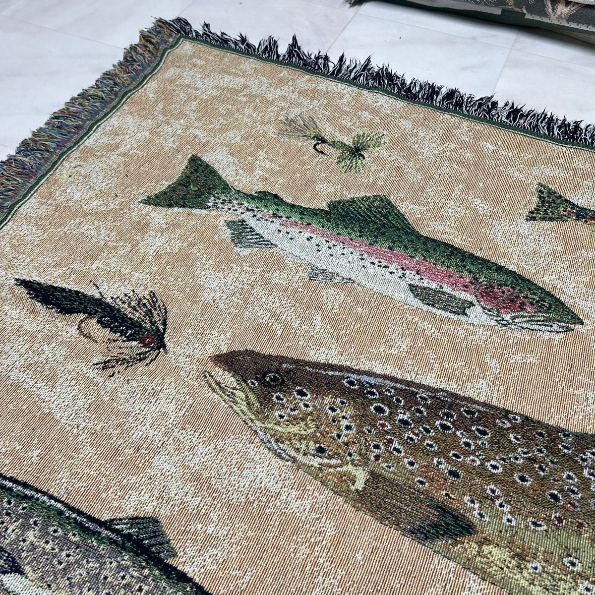 釣り 魚 ブランケット マルチカバー ソファーカバー ラグ 151x121 魚 釣り マルチカバー ソファーカバー ヴィンテージラグ 185x134