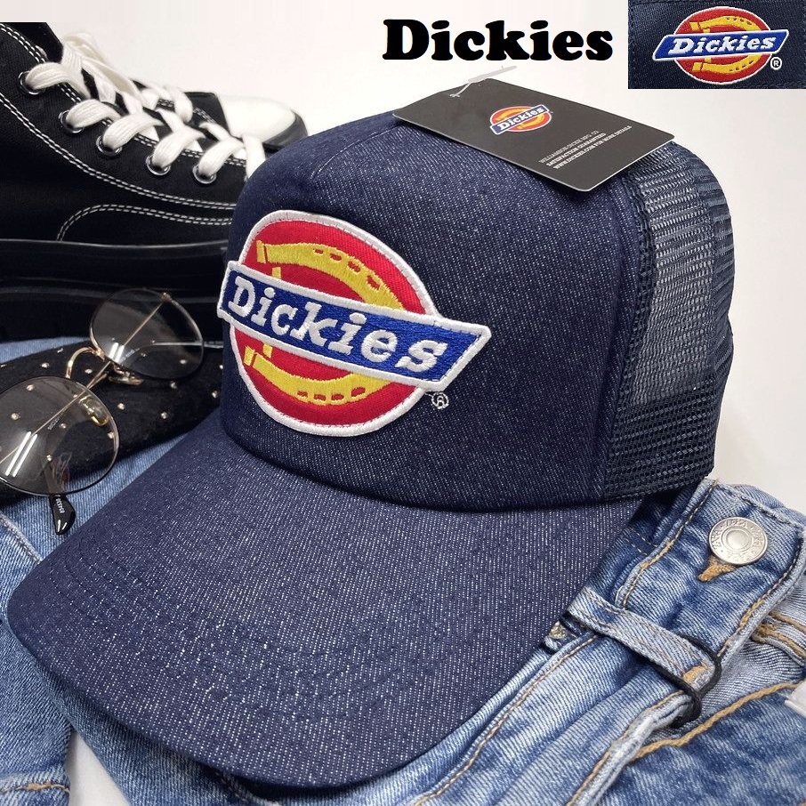 Dickies ネイビー メッシュキャップ 野球帽 アウトドア キャンプ ゴルフワッペン デニム帽子 バイク トラック 春夏 ディッキーズ