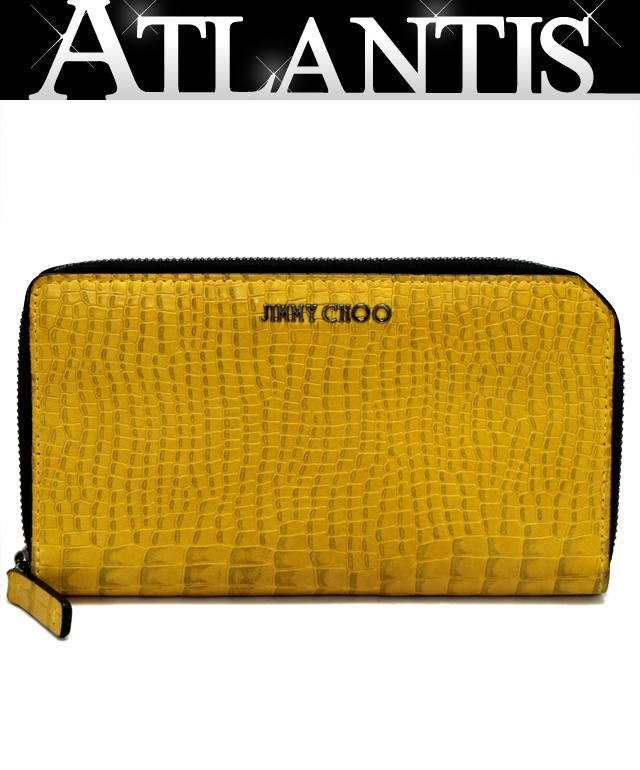 ジミーチュウ JIMMY CHOO ラウンドファスナー長財布 クロコ型押し イエロー 【64806】