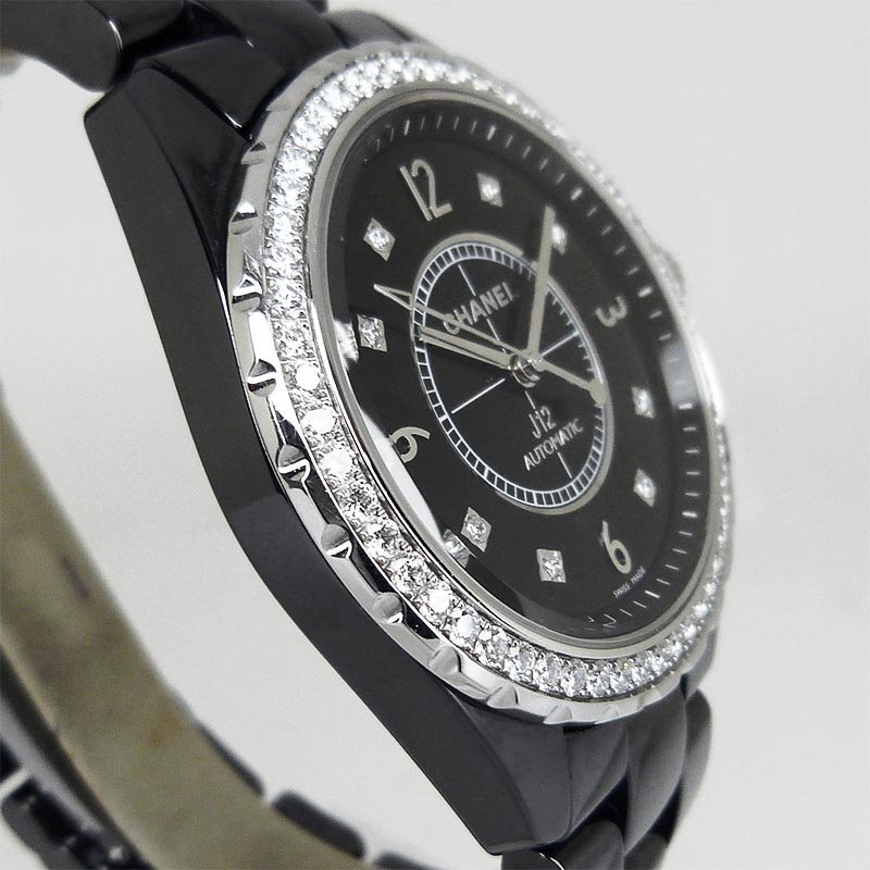  used beautiful goods Chanel [CHANEL] H3109 J12 automatic 38mm bezel diamond black ×8P diamond 