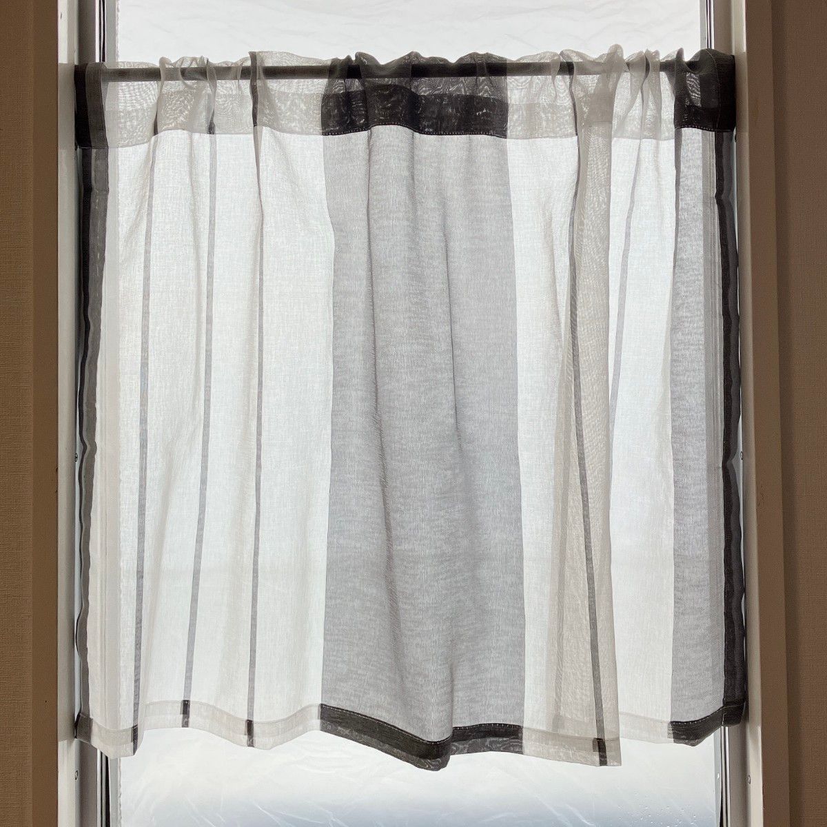 カフェカーテン ストライプ黒 1枚 幅100×丈65 のれん 小窓