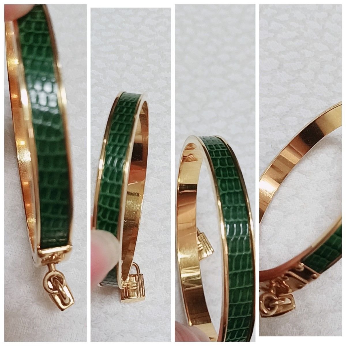 【HERMES】新品レザーブレスレット マイクロリヴァル バングル ゴールド 緑 HERMES】新品レザーブレスレットマイクロリヴァルバングル
