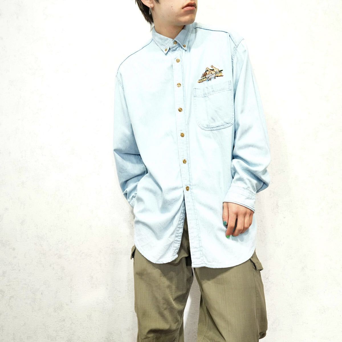 USA VINTAGE HABITAT ANIMAL DESIGN DENIM SHIRT/アメリカ古着アニマルデザインデニムシャツ