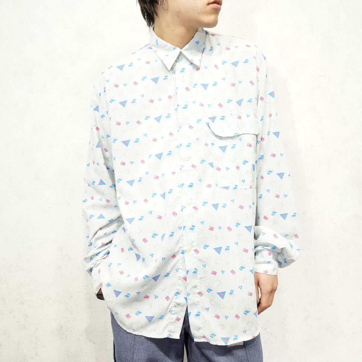USA VINTAGE TEXARKANA MARINE SPORT PATTERNED DESIGN SHIRT/アメリカ古着マリンスポーツデザインシャツ