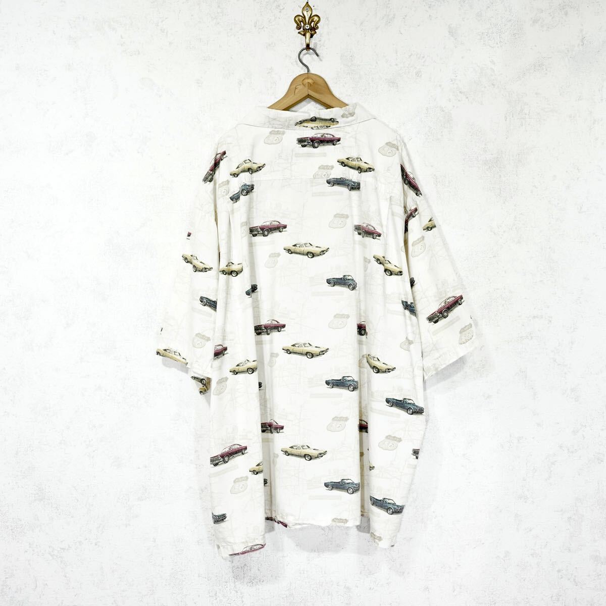 シャツ WOODLAND HALF T WHITE USA VINTAGE WOODLAND TRAIL CAR PRINT DESIGN HALF SLEEVE OPEN
