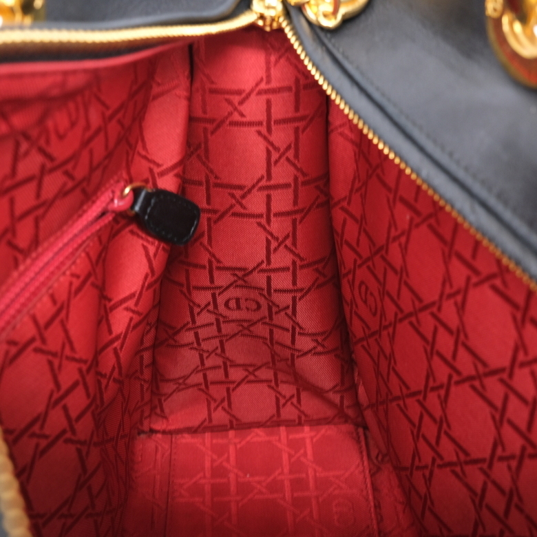 Christian Dior クリスチャンディオール レディディオール カナージュ ラムスキン ミディアム ハンドバッグ トート ブラック 黒