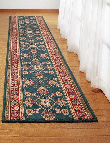 新品@ベルギー製廊下敷カーペット 78x440cm/グリーン(玄関マット、キッチンマット、廊下敷)