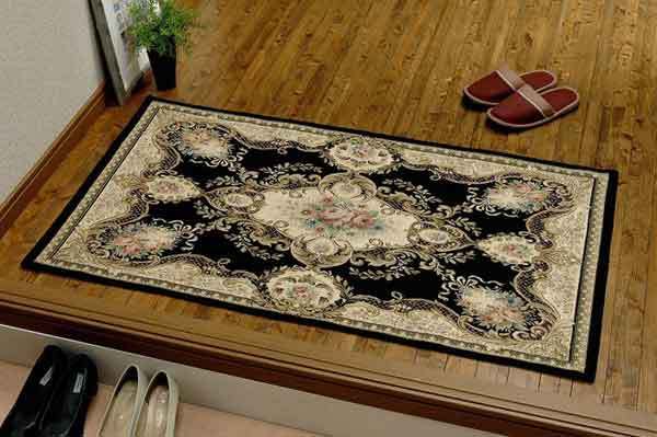 新品@イタリア製ゴブラン織カ-ペット BAROCCO 65X120cm/ブラック(キッチンマット、玄関マット)