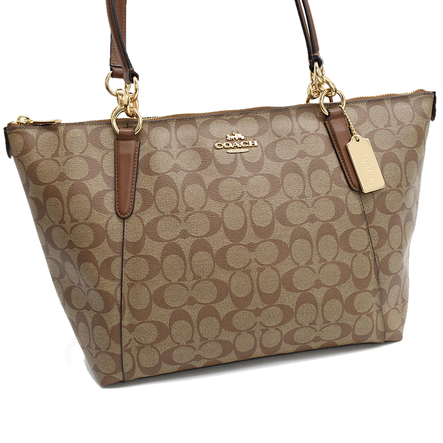 新品同様 コーチ トートショルダーバッグ F58318 シグネチャー PVC レザー ベージュ ブラウン ゴールド金具 COACH
