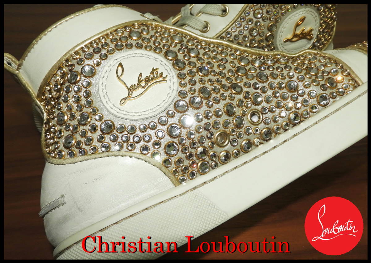 激レア Christian Louboutin ルイススワロ 白 金 クリスチャンルブタン 完売品 メンズ 41 ハイカット スニーカー ゴールド  スタッズ 靴