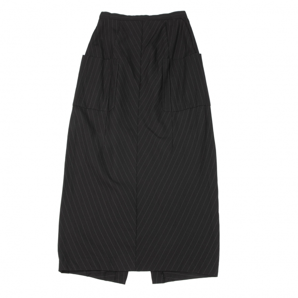コムデギャルソンCOMME des GARCONS ポケットデザインストライプウールスカート 黒グレーM