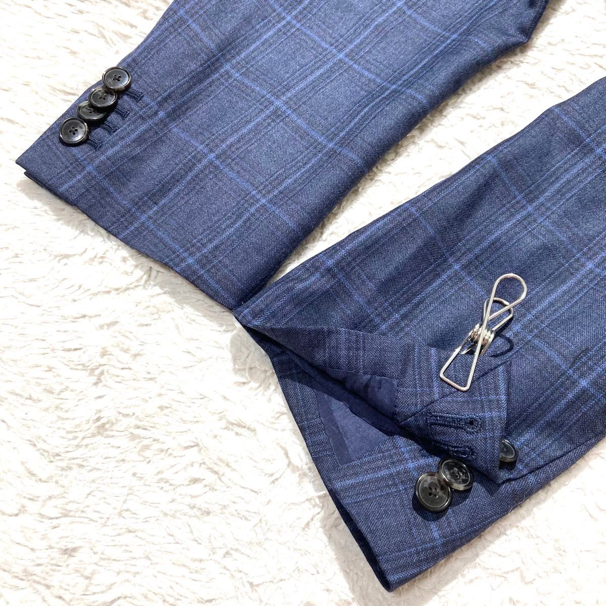 未使用級】ETRO エトロ オーダメイド スーツ ネイビー チェック 未使用級】ETRO エトロ オーダメイド スーツ ネイビー チェック