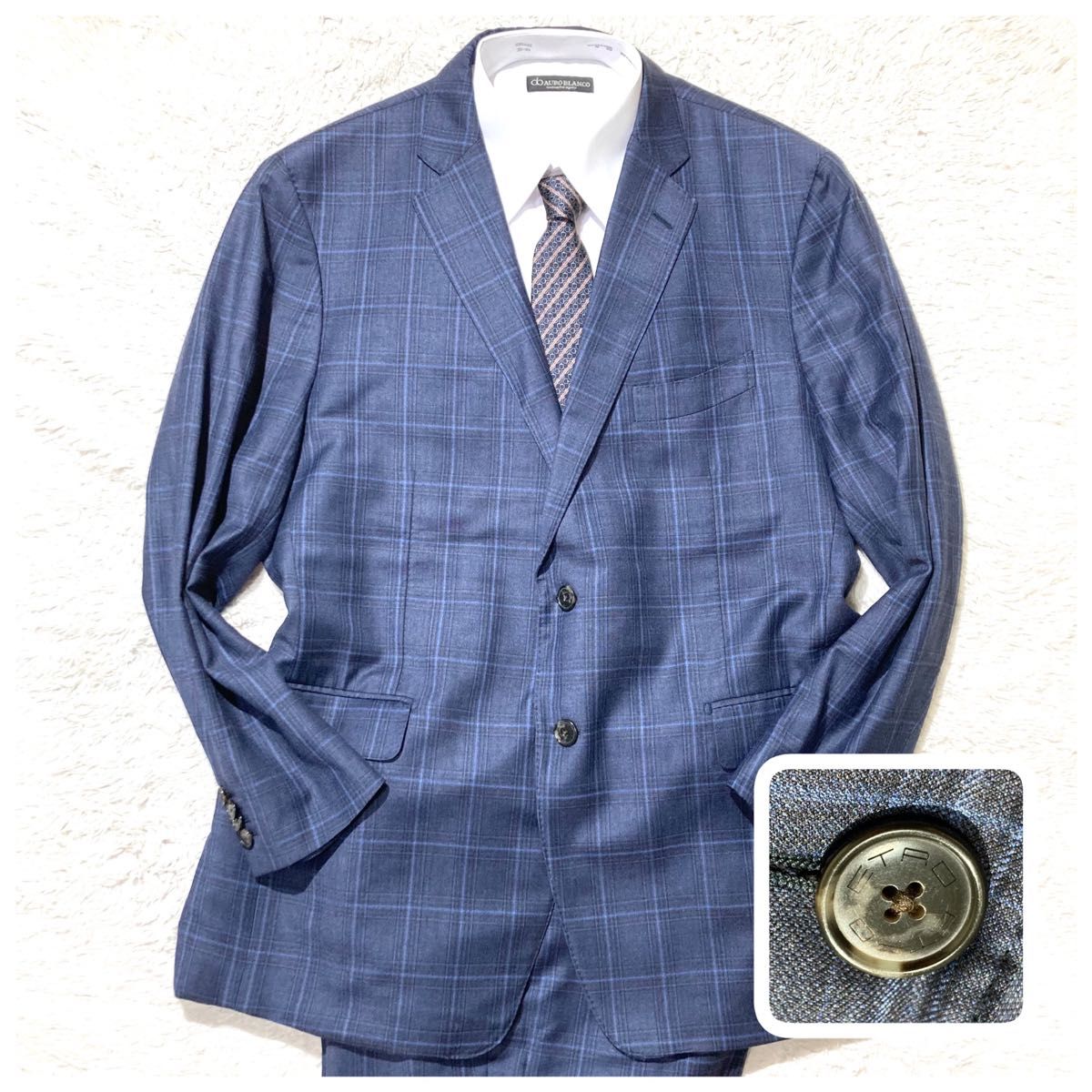 未使用級】ETRO エトロ オーダメイド スーツ ネイビー チェック 未使用級】ETRO エトロ オーダメイド スーツ ネイビー チェック