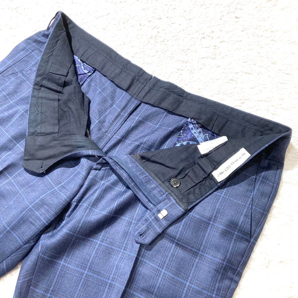 未使用級】ETRO エトロ オーダメイド スーツ ネイビー チェック 未使用級】ETRO エトロ オーダメイド スーツ ネイビー チェック