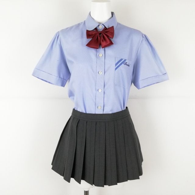 1 иен блуза микро мини-юбка лента верх и низ 3 позиций комплект M лето предмет женщина школьная форма Osaka промышленность университет приложен средняя школа бледно-голубой форма б/у разряд C EY0186