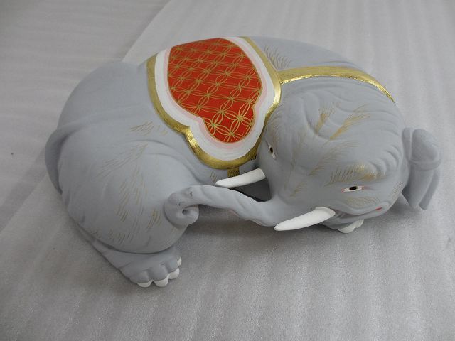 彩色仕上げ 獅子と象一対　高さ約34センチ　新品・未使用　u562_画像6