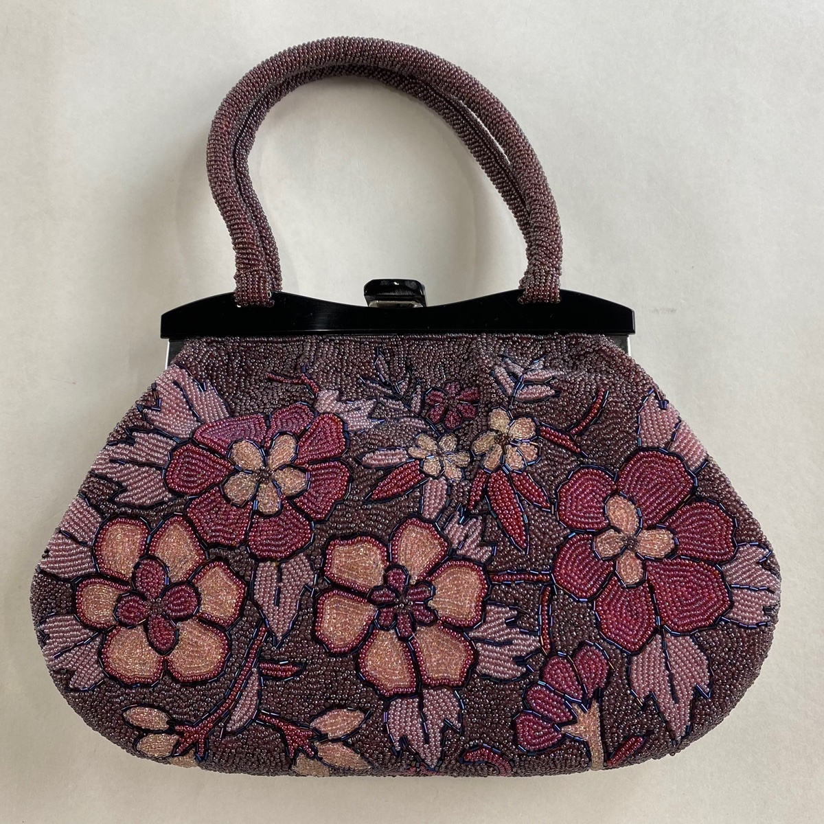 和装バッグ 優品 ビーズバッグ セミフォーマル 草花 灰紫 ビーズ 和装小物 【中古】