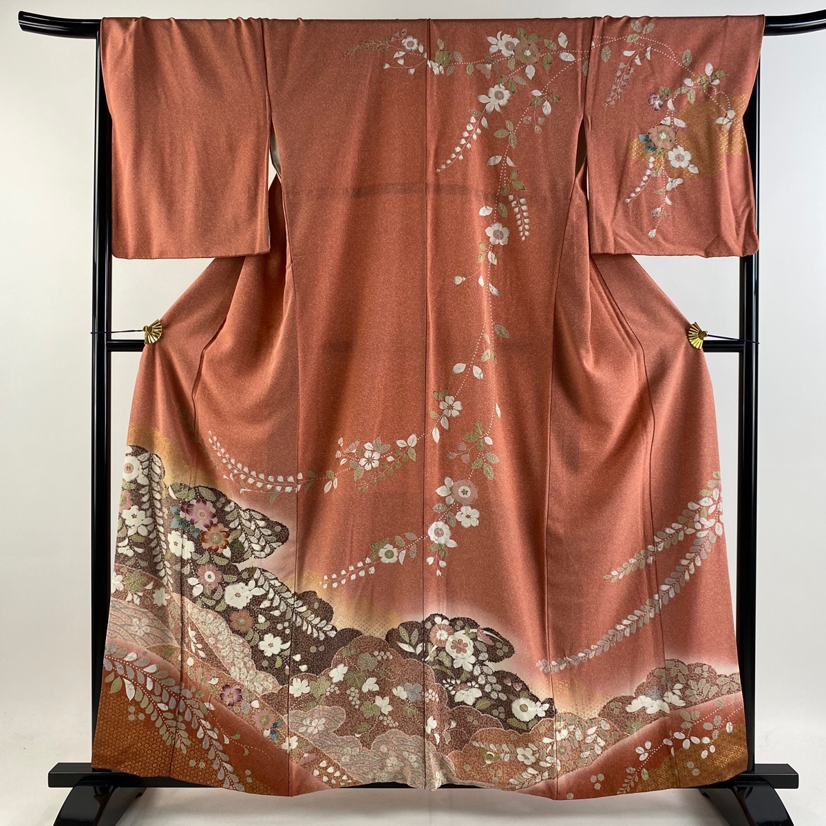 訪問着 身丈158cm 裄丈67.5cm L 袷 草花 波 金彩 染分け
