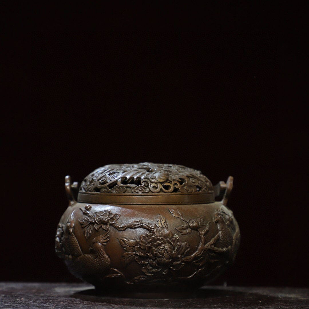蔵友館蔵品・銅製・雙耳・雙喜臨門紋・熏香炉】・希少珍品・置物・ 蔵友館蔵品・銅製・雙耳・雙喜臨門紋・熏香炉】・希少珍品・置物・