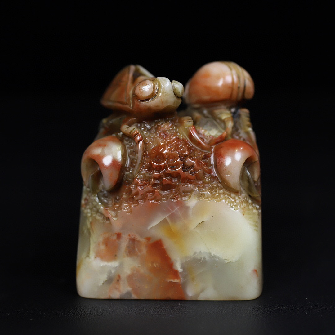 蔵友館蔵品・寿山石・芙蓉石・細密彫・名爵天下印章・箱付】・希少 蔵友館蔵品・寿山石・芙蓉石・細密彫・名爵天下印章・箱付】・希少