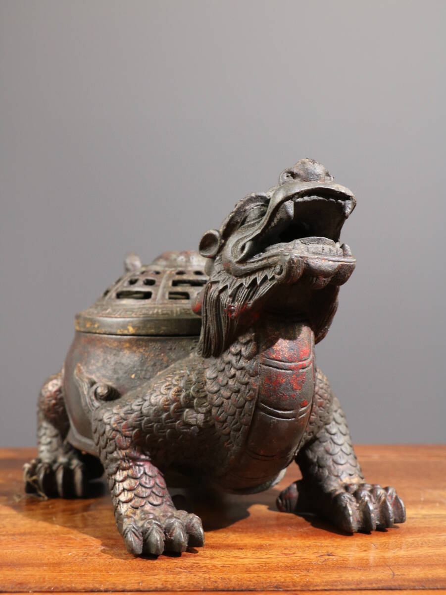 蔵友館蔵品・銅製・泥金・八卦龍龜熏香炉】・希少珍品・置物・賞 蔵友館蔵品・銅製・泥金・八卦龍龜熏香炉】・希少珍品・置物・賞