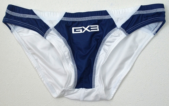 ★【GX3 ジーバイスリー】競パン風デザイン ビキニブリーフ 紺×白 Mサイズ