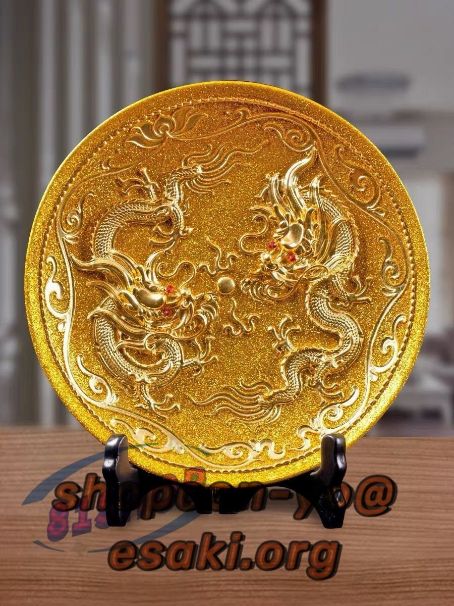 双龍戯珠金盤○大開運○風水○手作り 漆彫刻○ インテリア 和風 双龍戯珠金盤○大開運○風水○手作り 漆彫刻○ インテリア 和風