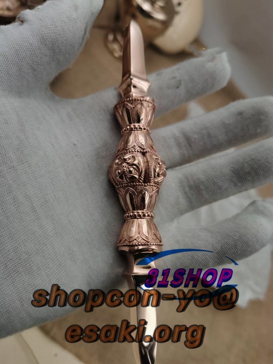 鬼面独鈷杵☆裝藏款 密教法具 寺院用仏具 真鍮製磨き 鬼面独鈷杵☆裝藏款 密教法具 寺院用仏具 真鍮製磨き