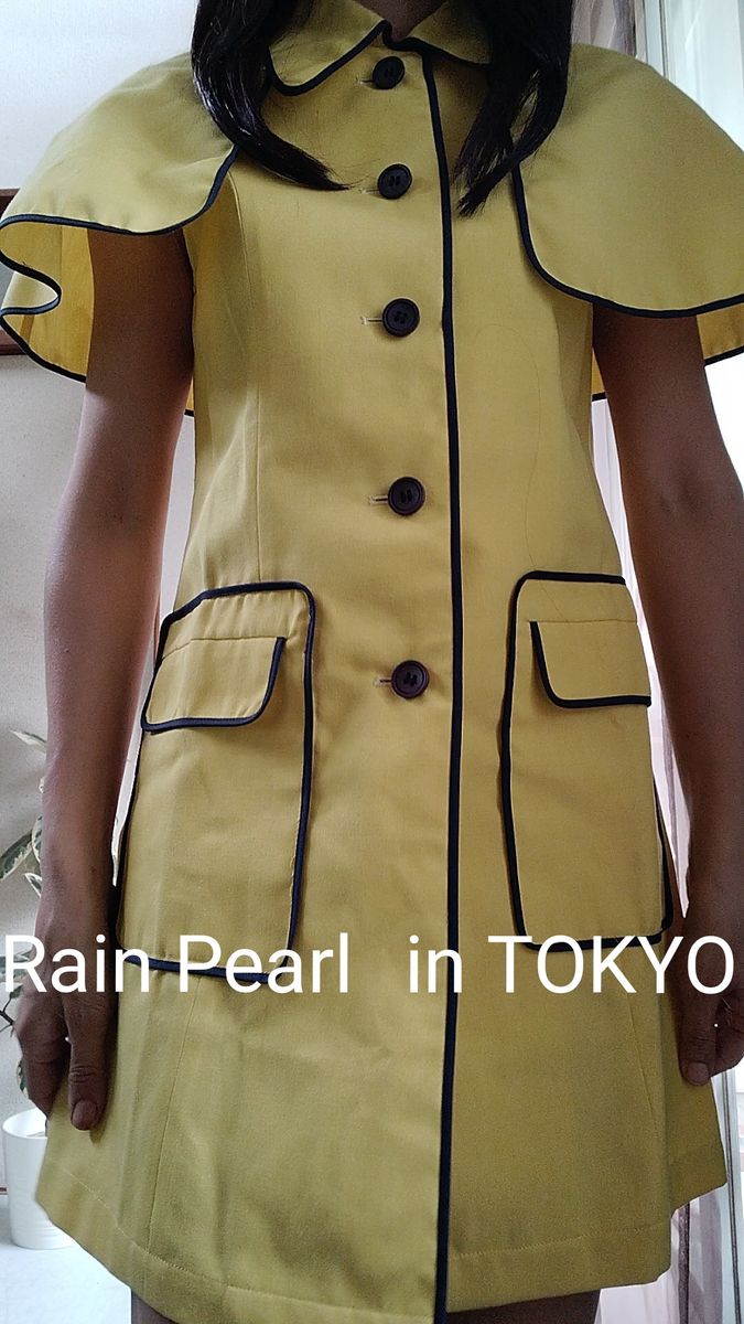 未使用に近い☆Rain Pearl☆ノースリーブ&ケープカラー☆日本製☆黄色系☆レディース☆シャツ☆ミニワンピース