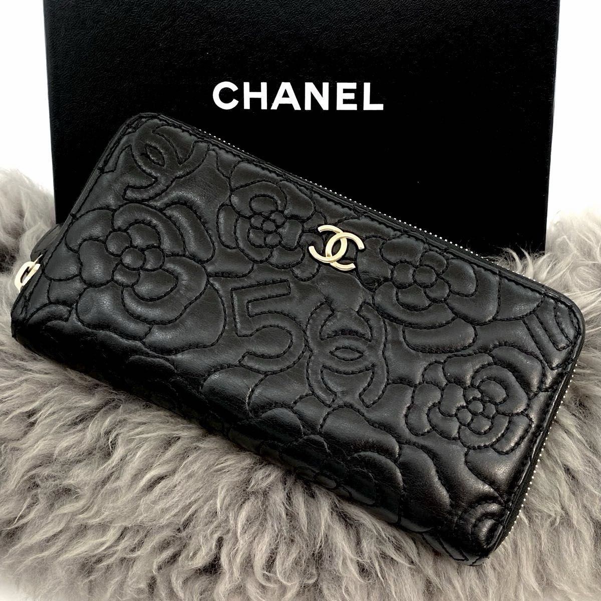 極美品】シャネル カメリア No 5 ステッチ ラウンドファスナー 極美品】シャネル カメリア No 5 ステッチ ラウンドファスナー