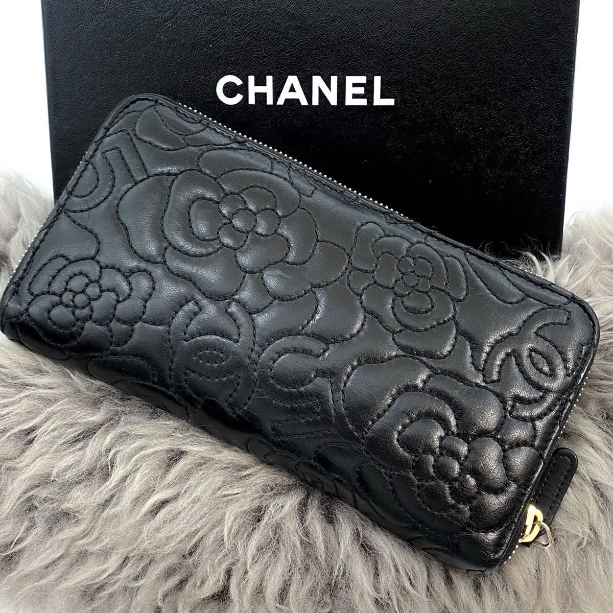 極美品】シャネル カメリア No 5 ステッチ ラウンドファスナー 極美品】シャネル カメリア No 5 ステッチ ラウンドファスナー