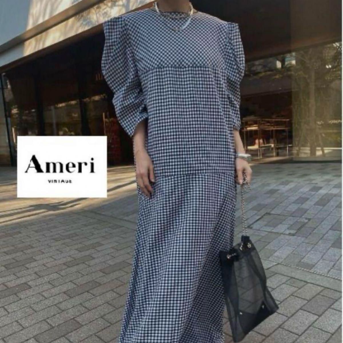 MEDI GINGHAM CHECK 2WAY PUFF SLEEVE DRESS アメリヴィンテージ　ワンピース