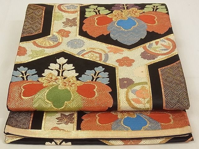 平和屋-こころ店 六通柄袋帯 唐織 亀甲花文 金銀糸 正絹 逸品 平和屋-こころ店 六通柄袋帯 唐織 亀甲花文 金銀糸 正絹 逸品