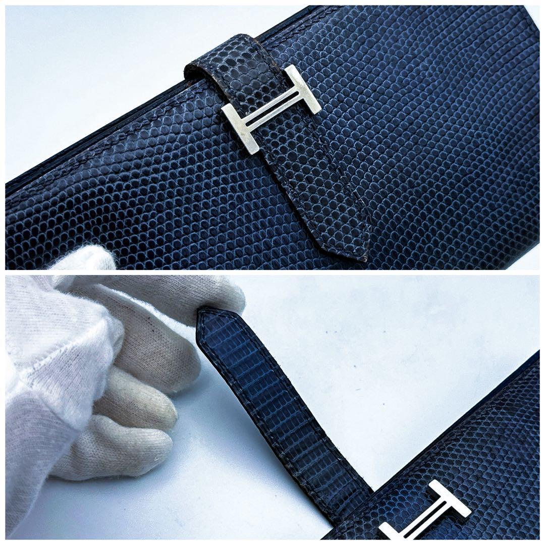 エルメス べアン スフレ リザード シルバー金具 K 二つ折り財布 エルメス べアン スフレ リザード シルバー金具 K 二つ折り財布
