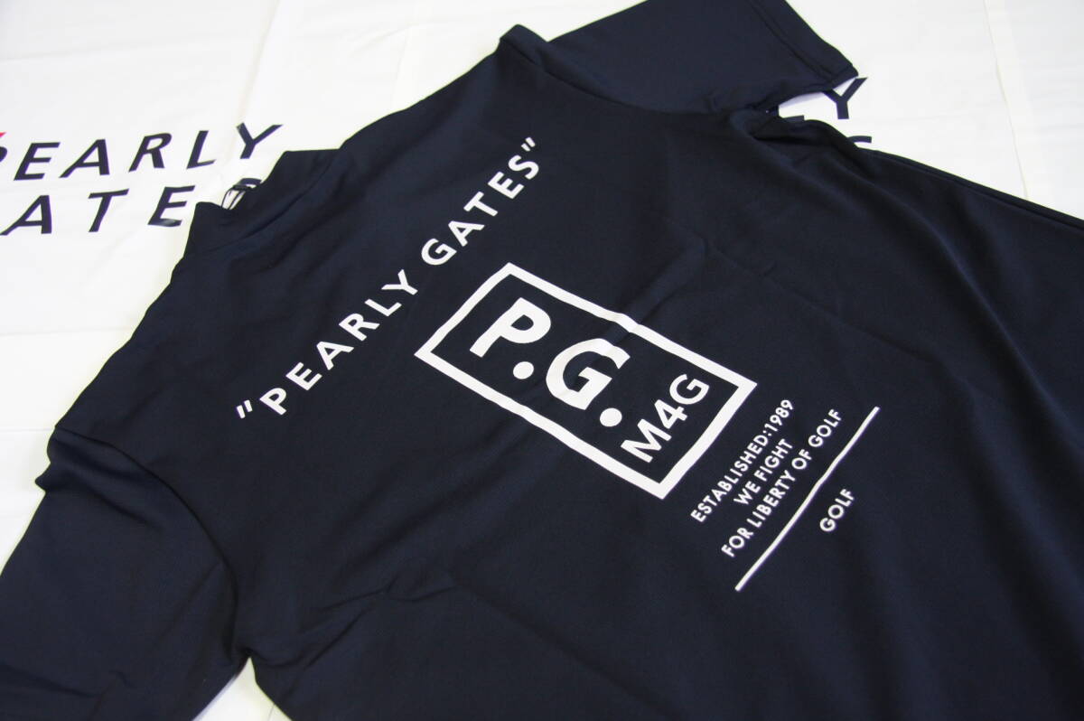 ★正規品★パーリーゲイツ PEARLY GATES★超絶人気 トリコメッシュ バックロゴプリント半袖モックシャツ★日本製★ダークネイビー★４(M)