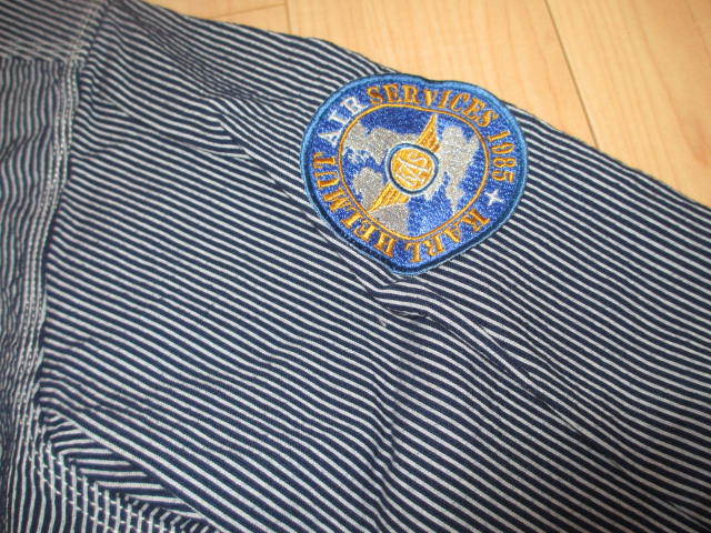  Karl hell mAERO badge embroidery Hickory shirt M navy blue new goods 