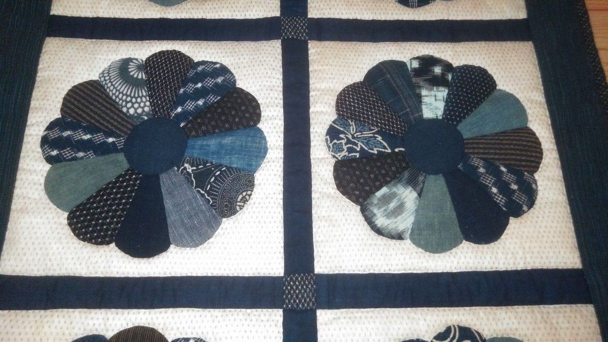 ハンドメイド タペストリー パッチワークキルト 古布 木綿 藍染 ハンドメイド タペストリー パッチワークキルト 古布 木綿 藍染