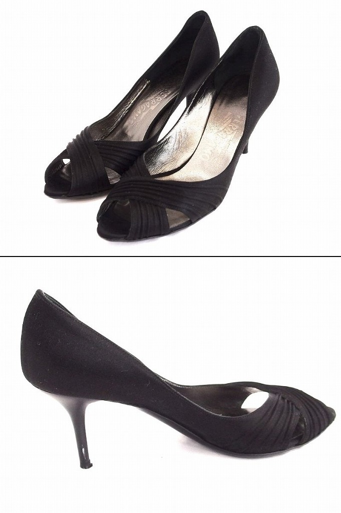 Salvatore Ferragamo サルヴァトーレフェラガモ SOCIETE サテン パンプス　7cmヒール （JP23..0） ?6 ブラック