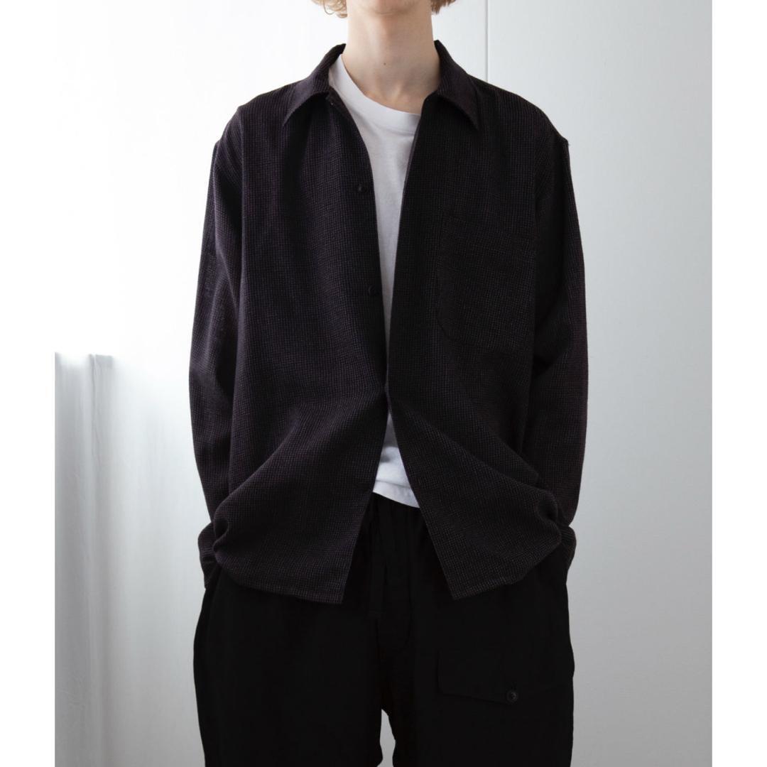 COMOLI コモリ ウールシャツ navy 4 縮絨ウール オープンカラー COMOLI コモリ ウールシャツ navy 4 縮絨ウール オープンカラー