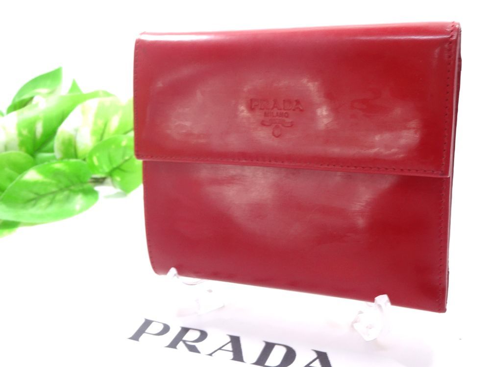 6■プラダ PRADA 二つ折り財布 赤 イタリア製_鑑定済み