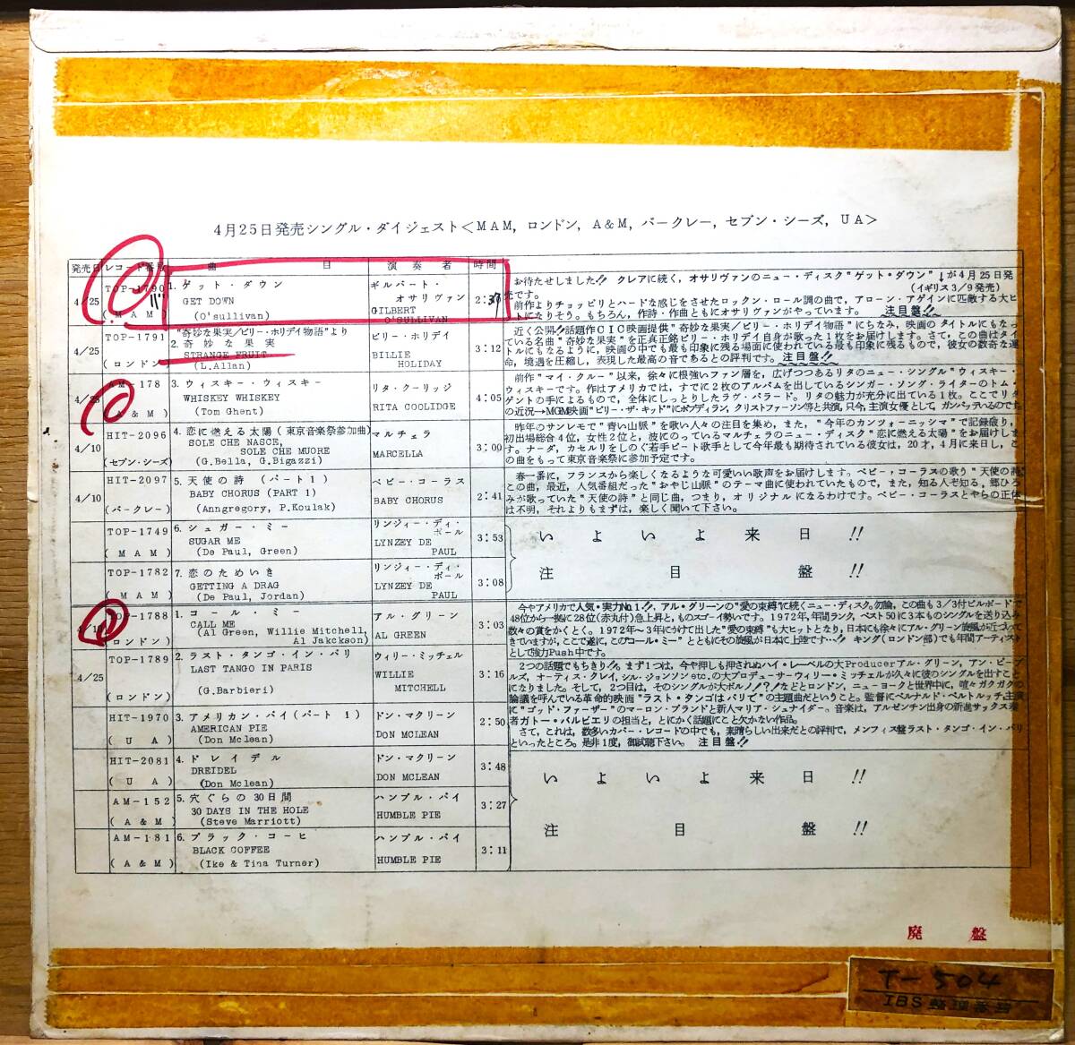 ■6/LP【06368～】-VA/サンプル盤5点セット●キング洋楽シングル /ワーナー・パイオニア / RCA/ ARISTA SAMPLER/フォノグラム