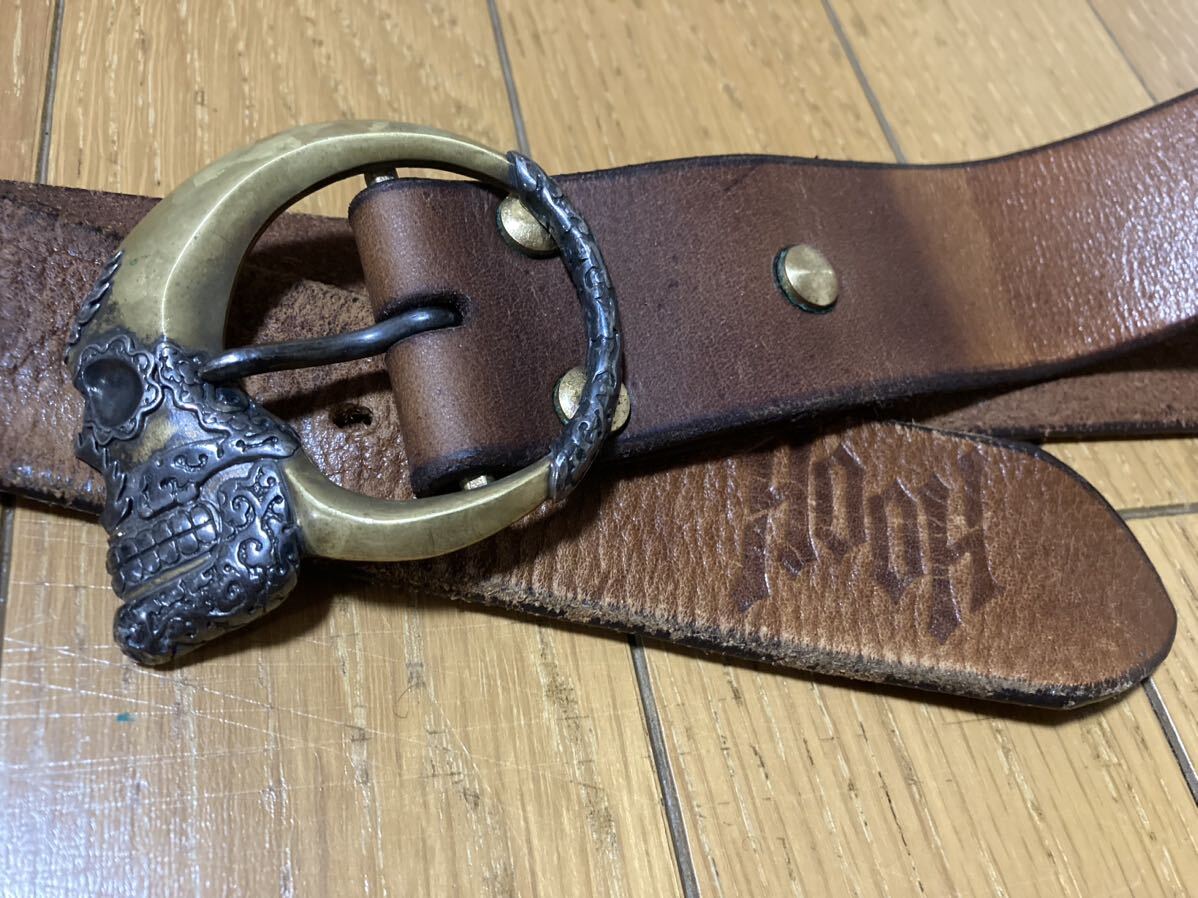 HOOK スカル バックル ベルト 36 ブラウン シルバー x ブラス HOOK スカル バックル ベルト 36 ブラウン シルバー x ブラス